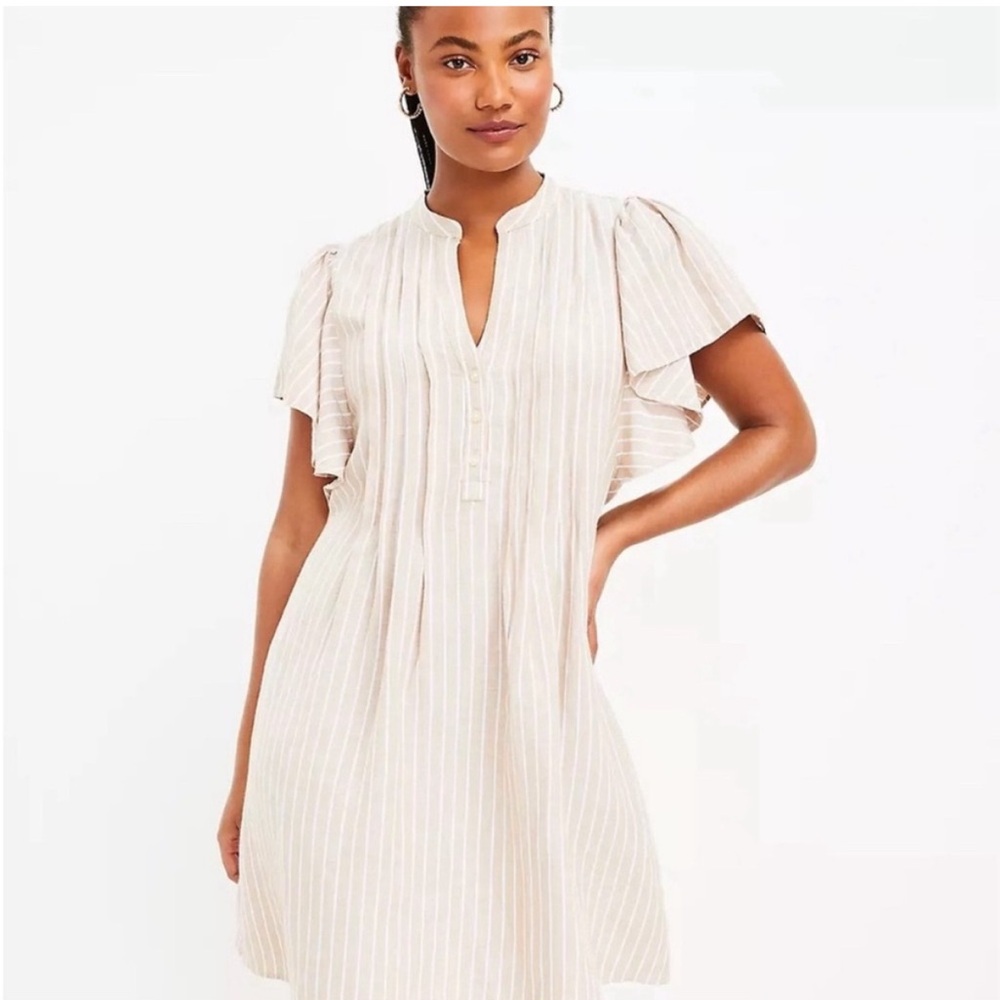 LOFT - Cream Striped Dress - Size XXS
